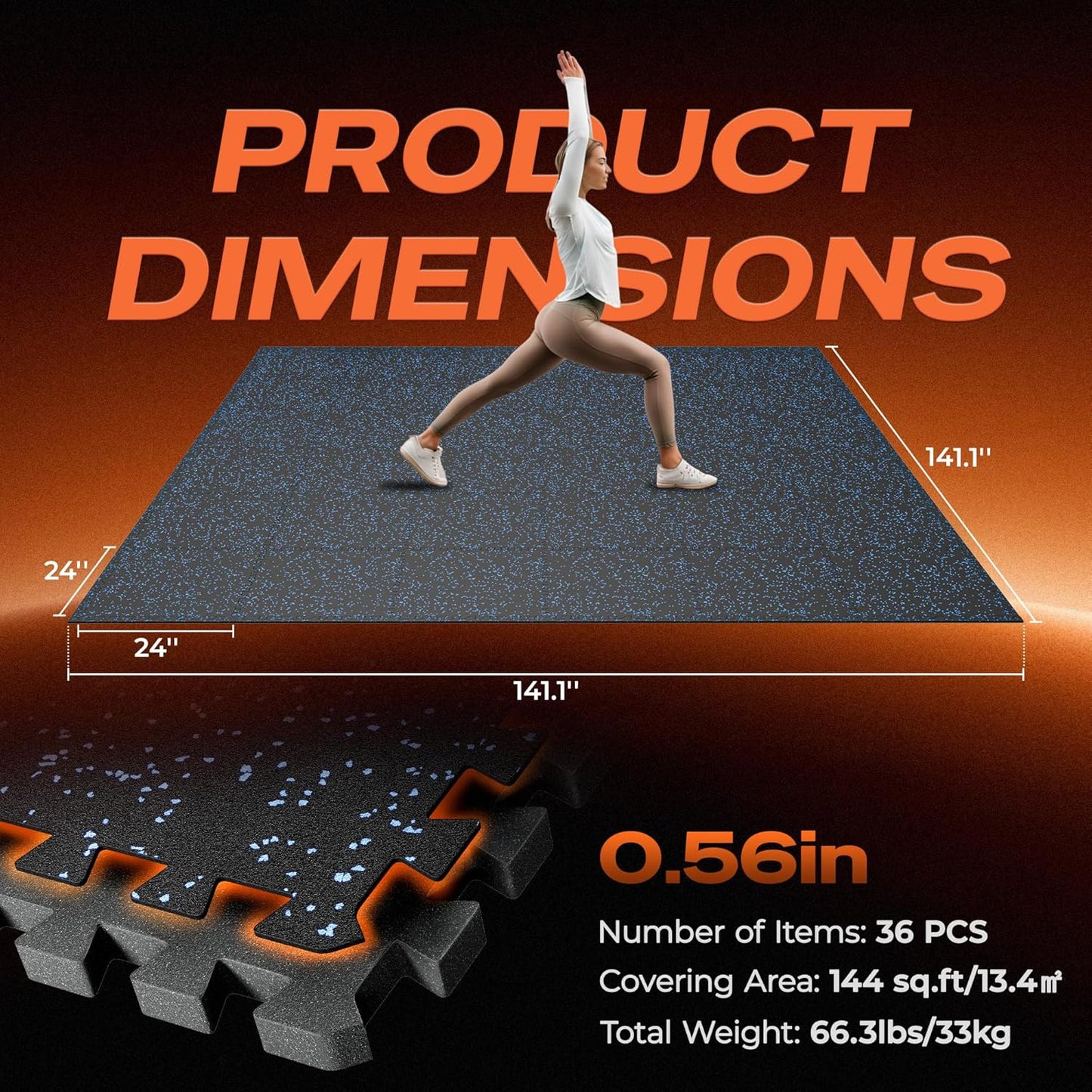 SUPERJARE 0.56'' Thick 12 Pcs 48 Sq Ft Rubber Top Exercise Equipment Mats, High Density EVA Foam Mats with Rubber Top, Interlocking Gym Flooring for Home Gym, Protective Workout Mat, Black/Grey