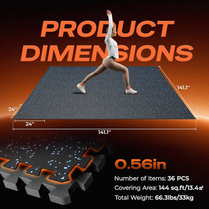 SUPERJARE 0.56'' Thick 12 Pcs 48 Sq Ft Rubber Top Exercise Equipment Mats, High Density EVA Foam Mats with Rubber Top, Interlocking Gym Flooring for Home Gym, Protective Workout Mat, Black/Grey