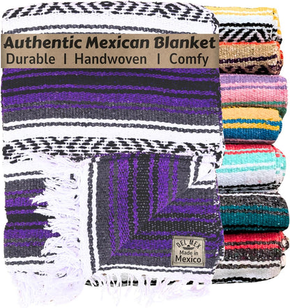 Del Mex Classic Mexican Blanket, Large Authentic Woven Falsa Throw (70"x50"), Artisan Southwest Décor for Beach, Yoga, Outdoors (Lavender)