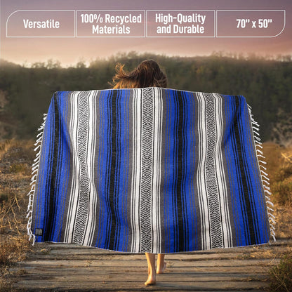 Hydration Nation Authentic Large Handwoven Mexican Blanket - Soft Yoga - Durable Serape - Lightweight Falsa, Beach, Camping, Picnic, Outdoor 70"x50" - Mandarin