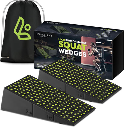 Flexelent Squat Wedge Block Pair - Heel Elevated Squat Wedge for Deeper Squats, Heavy Lifting and Better Form - 17° Angle Exercise Wedges, Slant Board for Squats with Carry Backpack