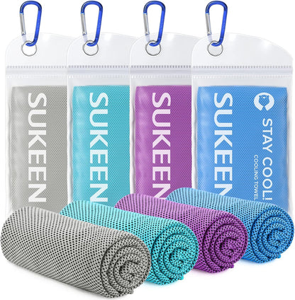 Sukeen 4 Pack Cooling Towels (40"x12"), Cooling Neck Wraps, Ice Towel, Soft Breathable Chilly Towel,Microfiber Towel for Yoga,Sport,Running,Gym,Workout,Camping,Fitness,Workout & More Activities