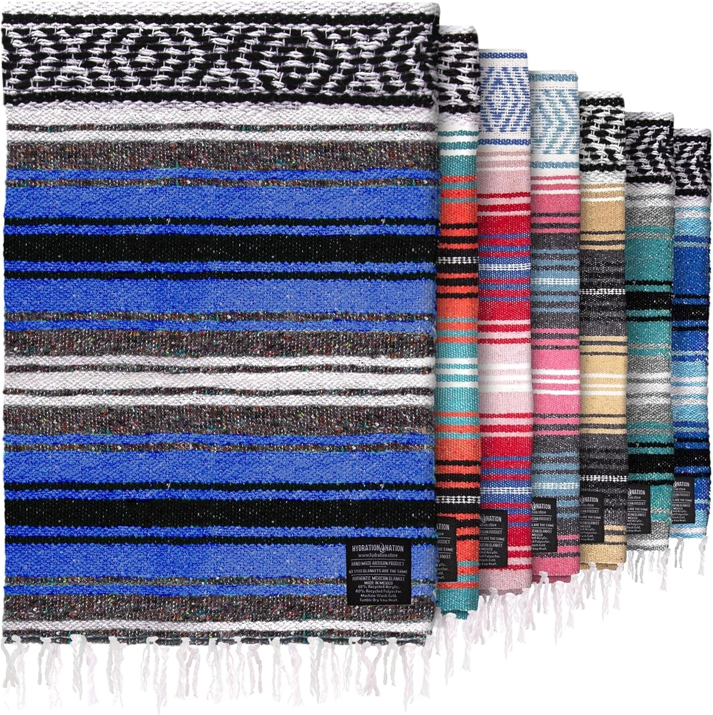 Hydration Nation Authentic Large Handwoven Mexican Blanket - Soft Yoga - Durable Serape - Lightweight Falsa, Beach, Camping, Picnic, Outdoor 70"x50" - Mandarin
