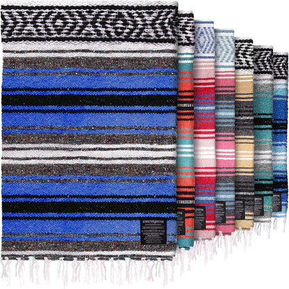 Hydration Nation Authentic Large Handwoven Mexican Blanket - Soft Yoga - Durable Serape - Lightweight Falsa, Beach, Camping, Picnic, Outdoor 70"x50" - Mandarin