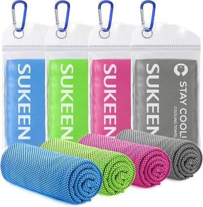 Sukeen [4 Pack Cooling Towel (40"x12"), Soft Breathable Chilly Microfiber Towel for Yoga,Sport,Running,Gym,Workout,Camping,Fitness,Workout & More Activities