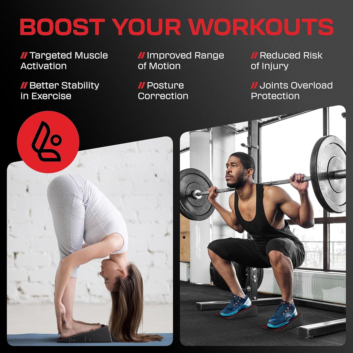 Flexelent Squat Wedge Block Pair - Heel Elevated Squat Wedge for Deeper Squats, Heavy Lifting and Better Form - 17° Angle Exercise Wedges, Slant Board for Squats with Carry Backpack