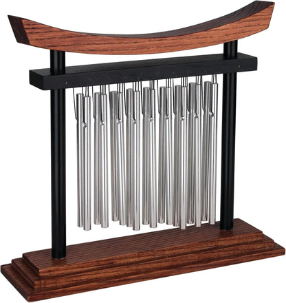 Woodstock Wind Chimes Tranquility Table Chime -Silver Aluminum Solid Rods, Small 9 - Inch Tall, Bell Percussion Instrument for Meditation, Yoga, Classrooms, Offices, Great for Awareness, Relaxation.