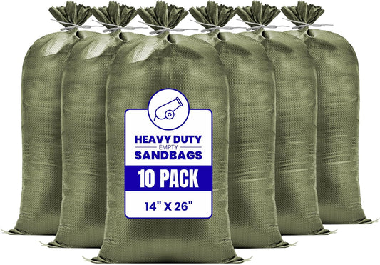 (Not Made in China) 20 Pack, Heavy Duty Sand Bags for Flooding, Empty Sandbags with Tie Strings, UV Protection 1600 Hours, Flood Control,14in x 26in, Sandbag for Weight, 50lb Capacity, White
