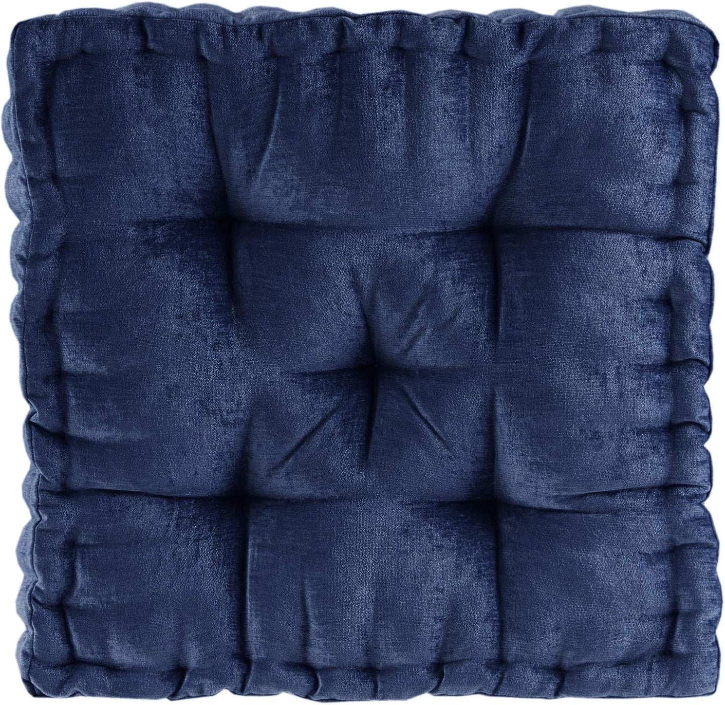 Intelligent Design Large Floor Pillow for Adults Yoga or Meditation Cushion with Handle, Floor Cushion for Board Games, Lustrous Chenille Tufted, Handsewn Scalloped Edge, Azza, 24" x 24" x 5" Yellow