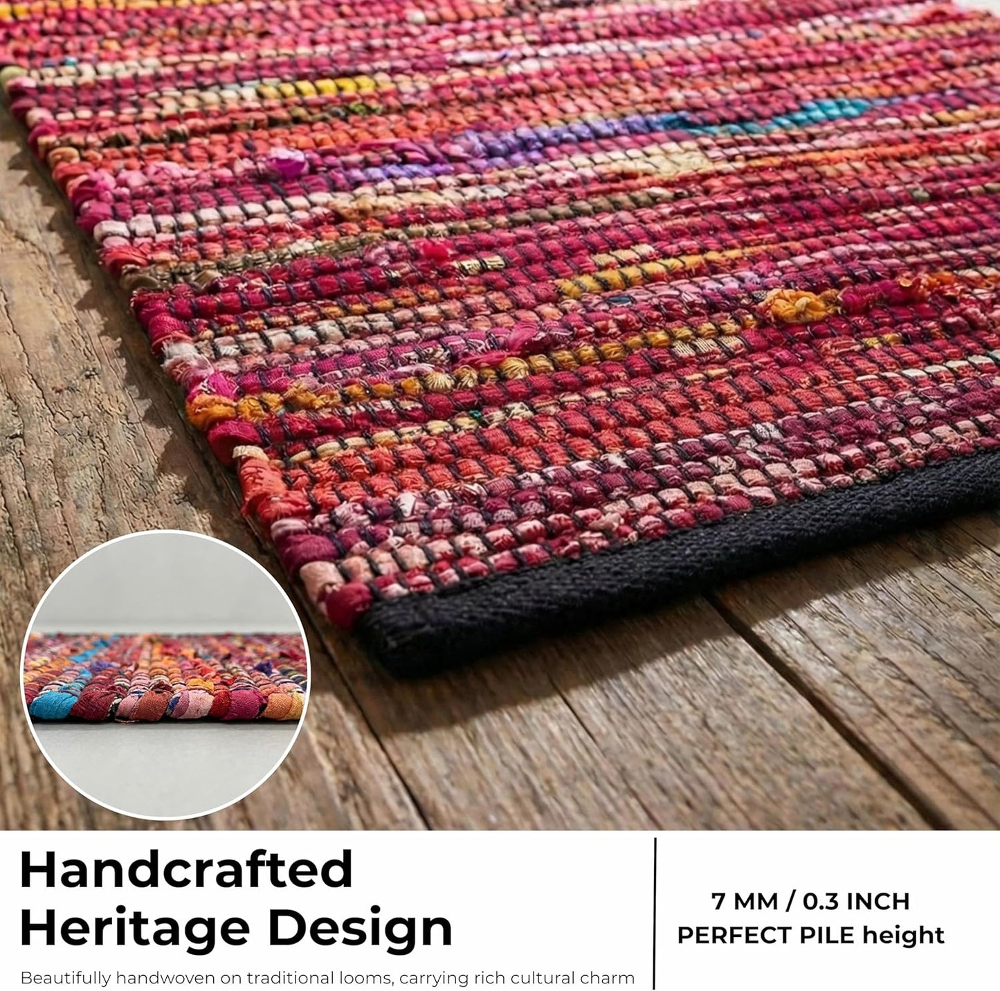 Ramanta Home 100% Cotton Chindi Hosiery Rug 24x36 Inch - Dark Multi, Farmhouse Reversible Soft Bohemeian Rugs Ideal for Entryways, Kitchen, Bedroom | Durable Lightweight Handmade Accent Doormat