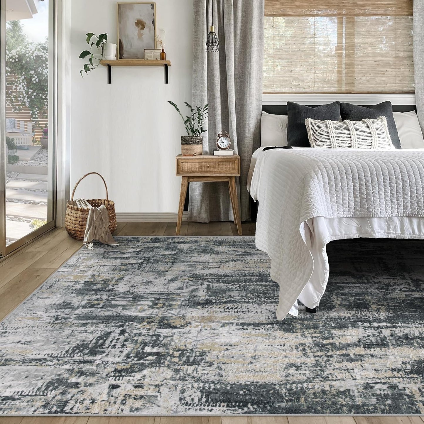 XLUEZ 8x10 Area Rugs for Living Room, Washable Modern Abstract Large Area Rug Neutral Soft Non Slip Kids Rug Stain Resistant Indoor Carpet for Bedroom Nursery Dining Children's Room(Blue, 8'x10')