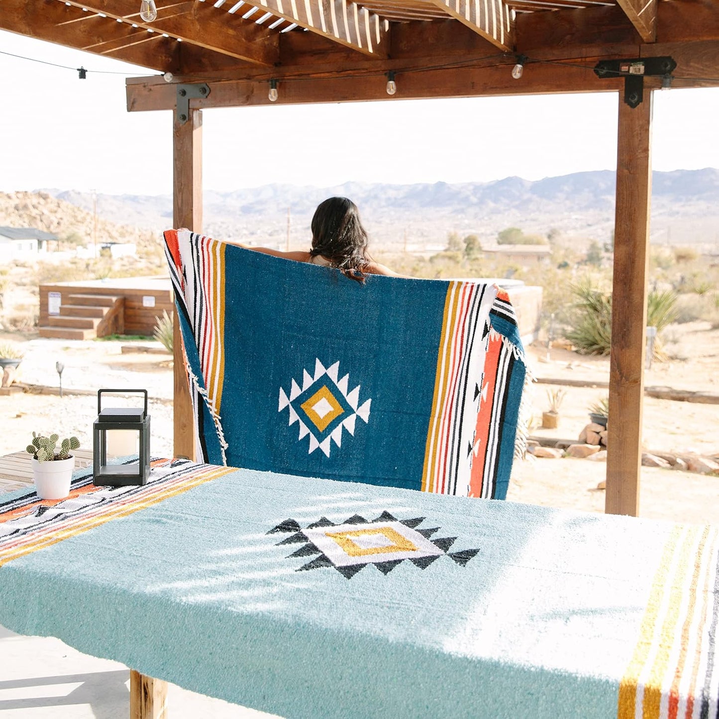 Mexican Blanket by Laguna Beach Textile Co - Beach, Yoga, Camping, or Decorative Throw Blanket - Traditional Handmade Serape (Ivory)