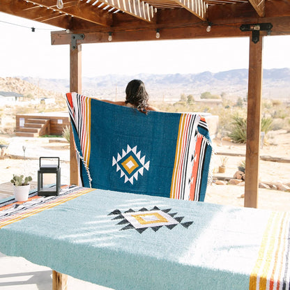 Mexican Blanket by Laguna Beach Textile Co - Beach, Yoga, Camping, or Decorative Throw Blanket - Traditional Handmade Serape (Ivory)