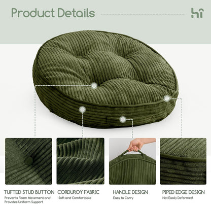 HIGOGOGO Floor Pillow Cushion for Adults, Meditation Cushion Pillow, Large Square Floor Sitting, Tufted Corduroy Cover, for Tatami Living Room or Yoga, 22x22 Inch, Dark Grey
