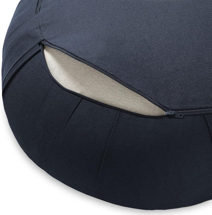 Zafu Meditation Cushion, 15" Round Buckwheat Yoga Pillow with Organic Cotton Cover - Blue