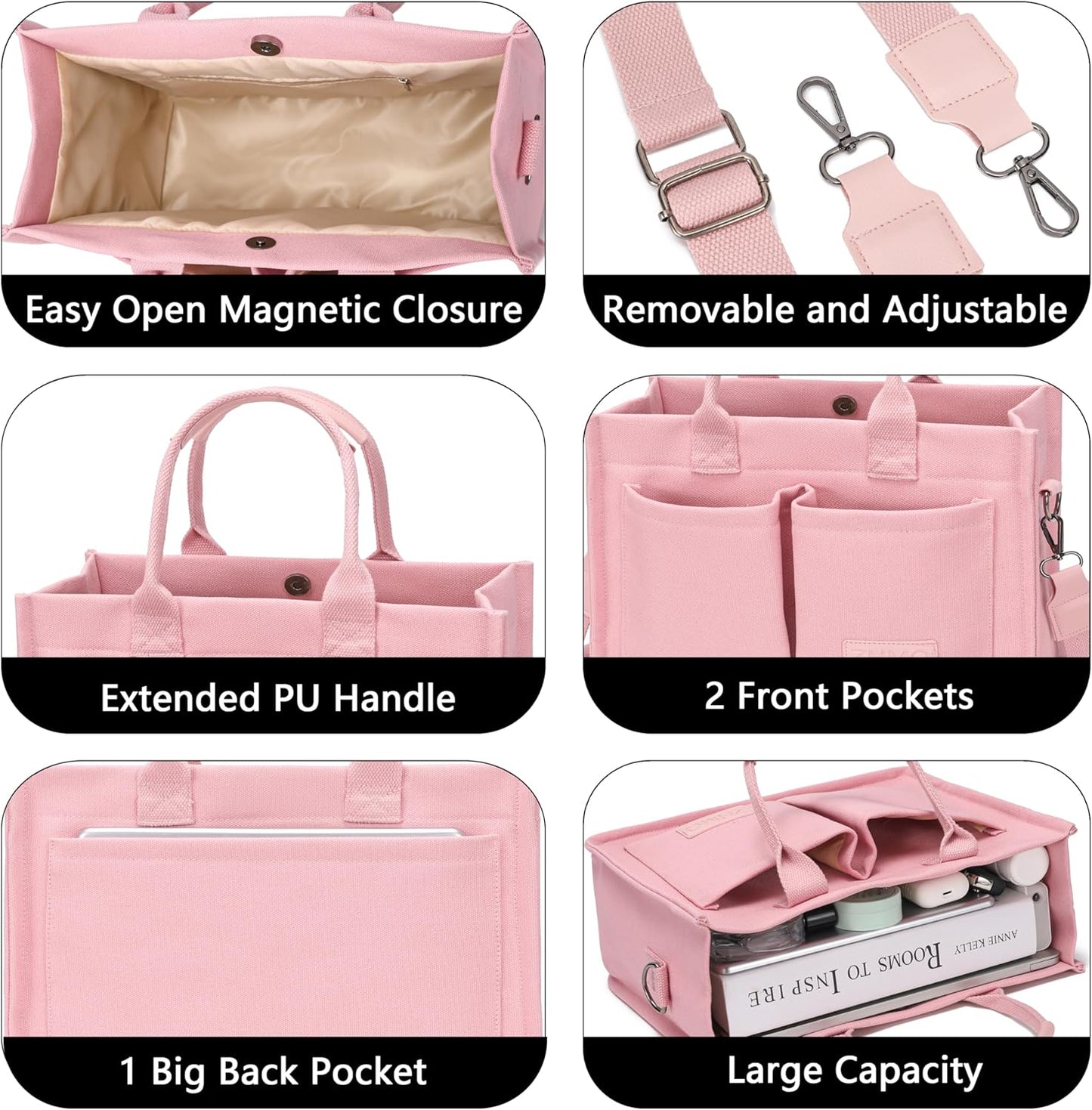 ZHMO Canvas Tote Bag for Women,Women's Bags Crossbody Bags Work Laptop Tote Bag Large Handbags Purse for Travel Nurse Teacher