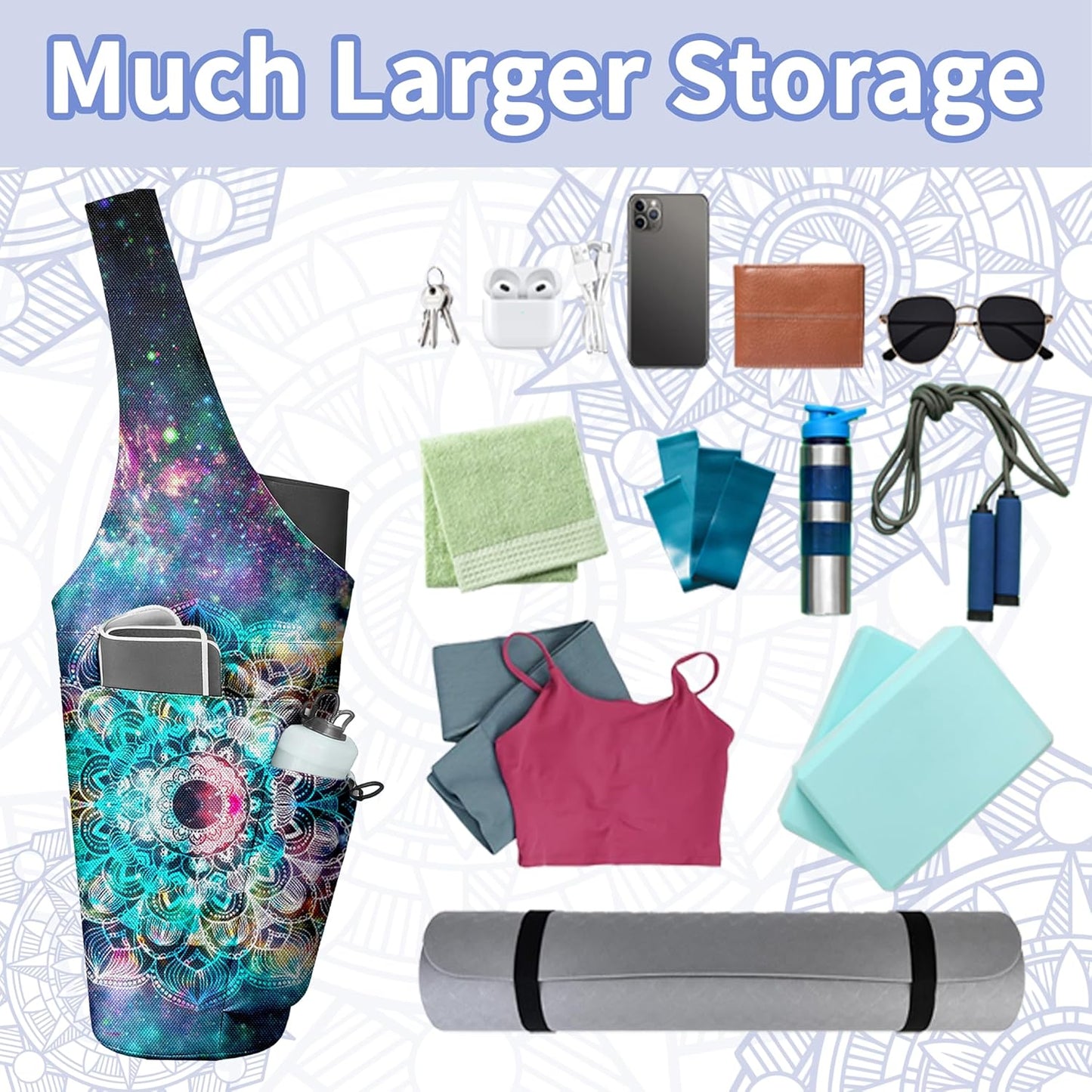 Yoga Bag for Women, Large Yoga Mat Bag Tote Carrier with Wet Dry Pocket, Water Bottle Holder & Adjustable Strap, Fits 1/2" Thick Yoga Mat for Gym, Pilates, Travel, Work