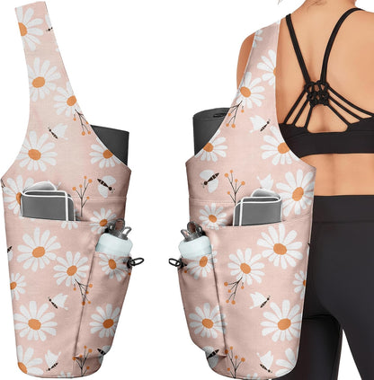 Yoga Bag for Women, Large Yoga Mat Bag Tote Carrier with Wet Dry Pocket, Water Bottle Holder & Adjustable Strap, Fits 1/2" Thick Yoga Mat for Gym, Pilates, Travel, Work