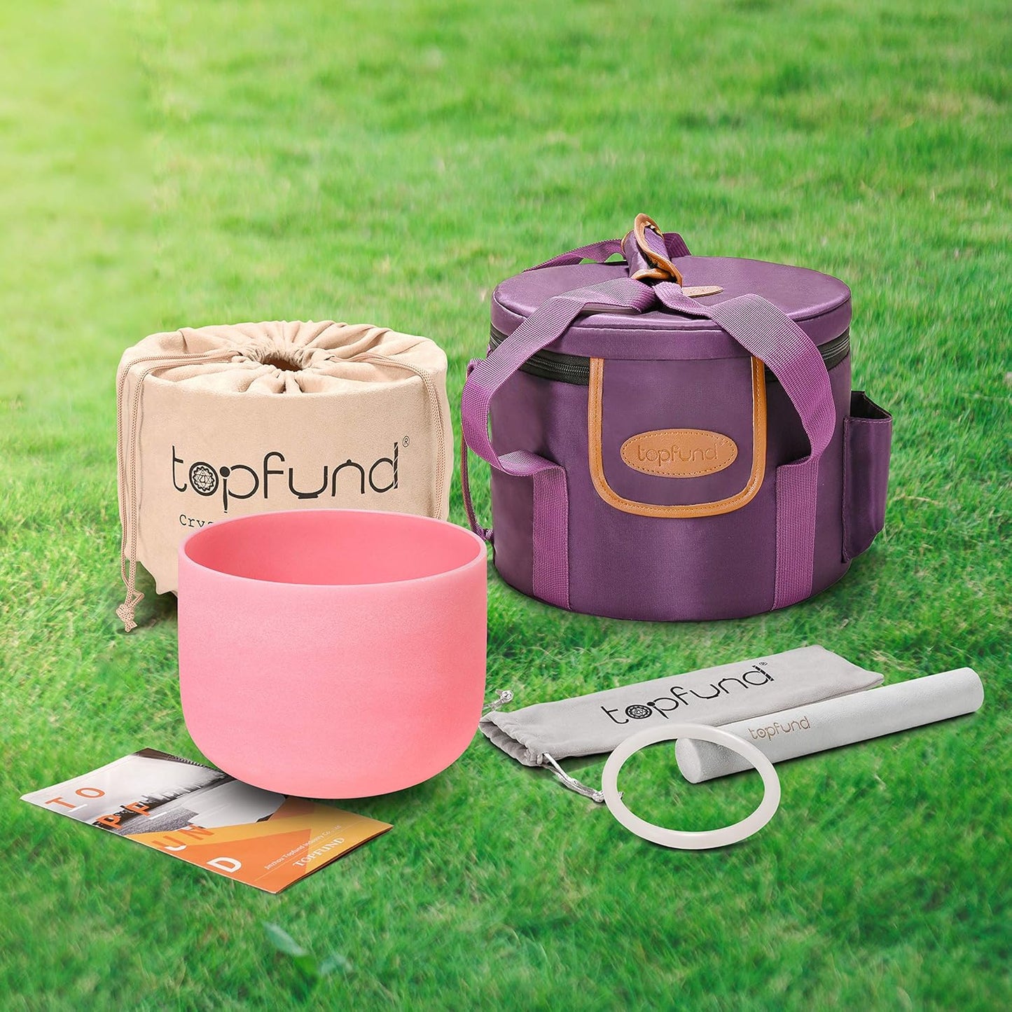 TOPFUND Pink Purple F Note Crystal Singing Bowl Heart Chakra 8 inch with Suede Mallet