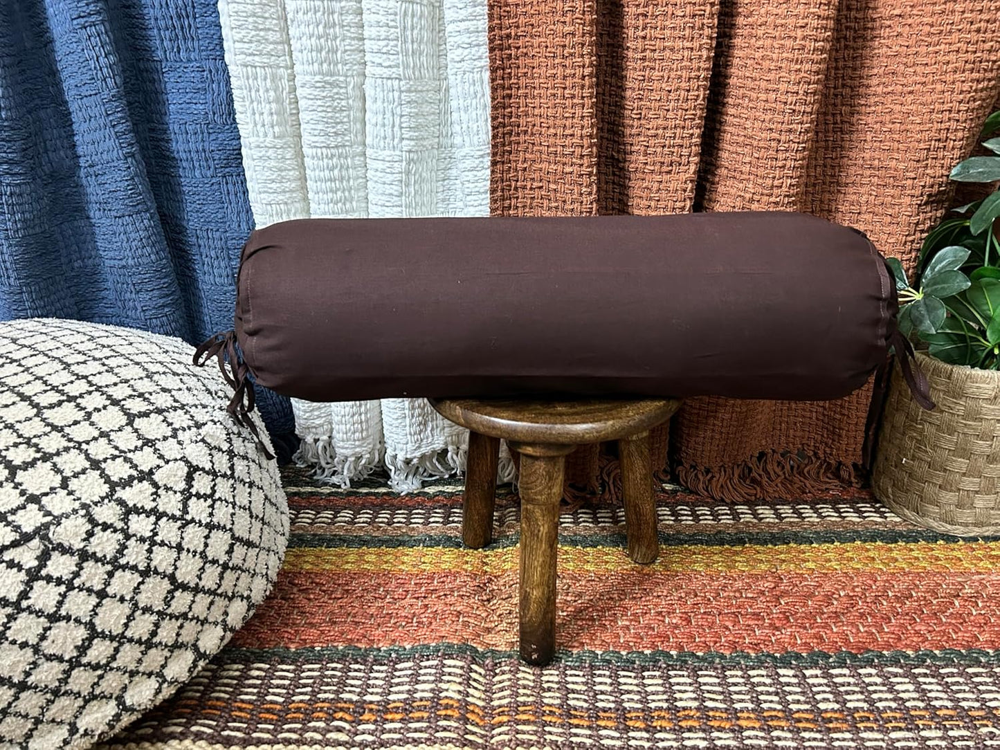 Saffron HANDICRAFTS Cotton 240TC - Bolster Cover Full Round Removable Cover for Neck Roll, Leg Rest,Yoga Practice, Meditation, Bed Sofa Couch (Turquoise Blue, 8"x24"(20 cm x 60 cm))