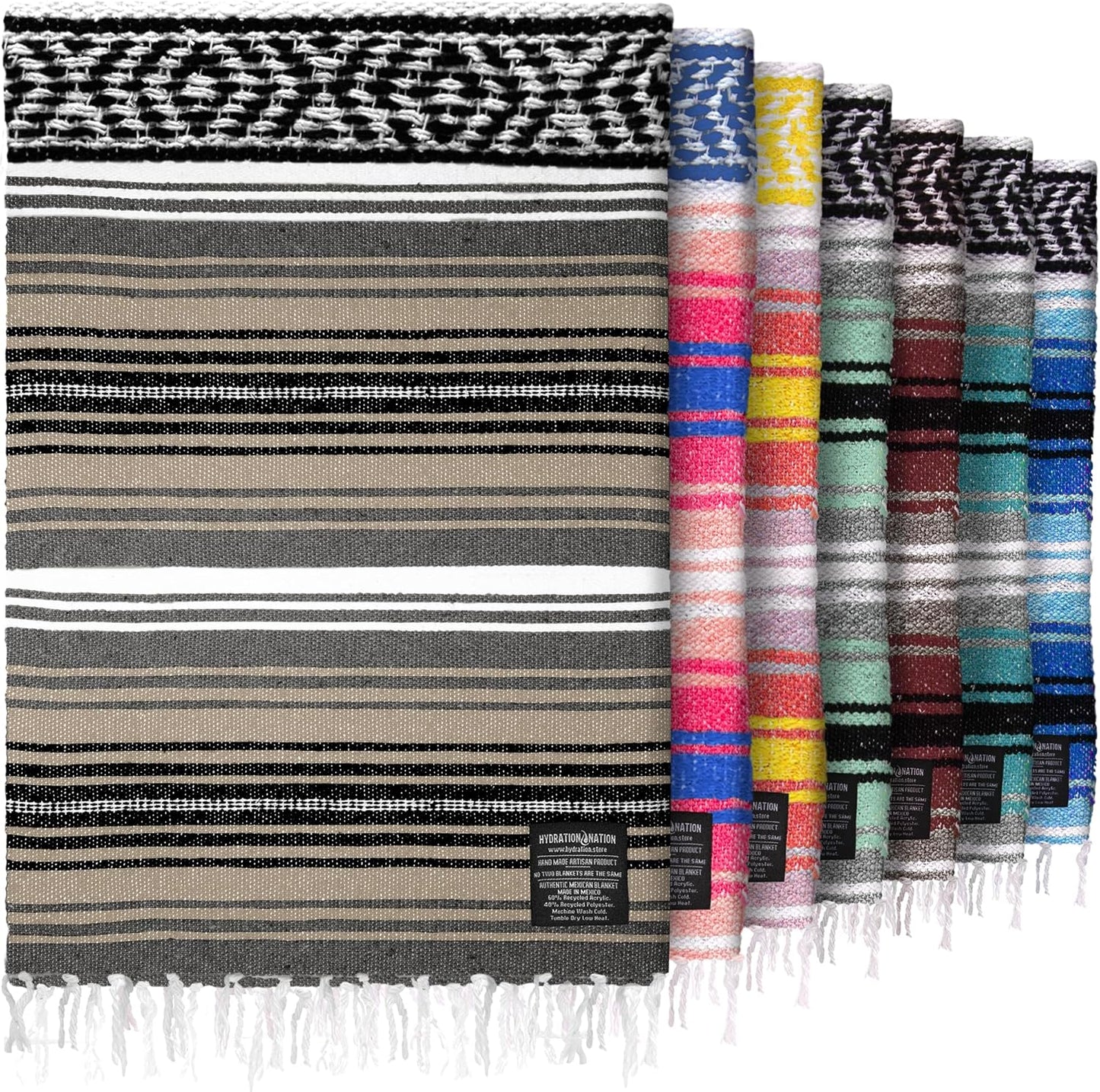 Hydration Nation Authentic Large Handwoven Mexican Blanket - Soft Yoga - Durable Serape - Lightweight Falsa, Beach, Camping, Picnic, Outdoor 70"x50" - Mandarin