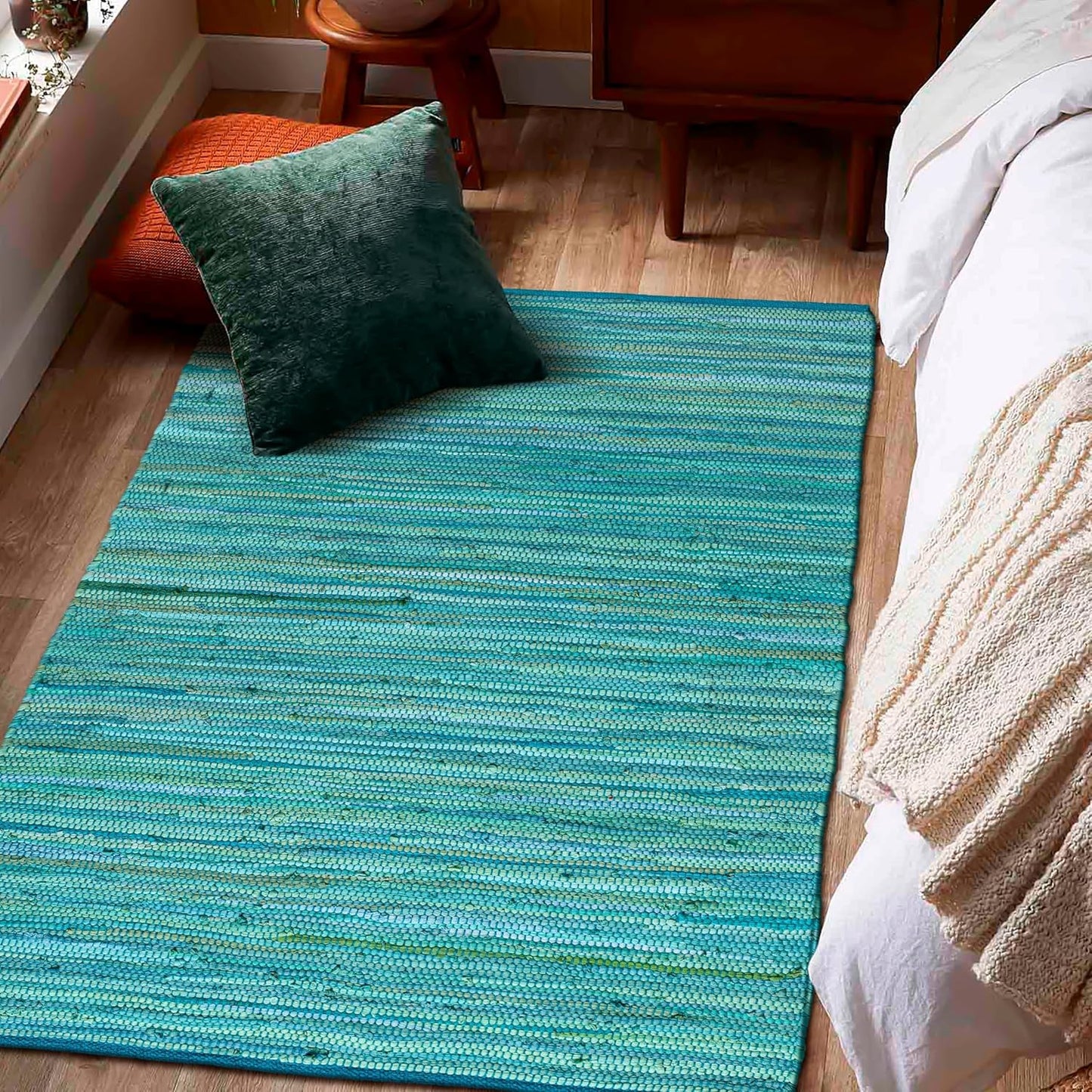 Ramanta Home 100% Cotton Chindi Hosiery Rug 24x36 Inch - Dark Multi, Farmhouse Reversible Soft Bohemeian Rugs Ideal for Entryways, Kitchen, Bedroom | Durable Lightweight Handmade Accent Doormat