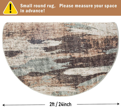 Carvapet 4ft Washable Round Rugs, Modern Abstract Circle Rug, Non Slip Rubber Backing Foldable Low Pile Carpet for Living Room Bedroom, 4ft Red/Orange Rug
