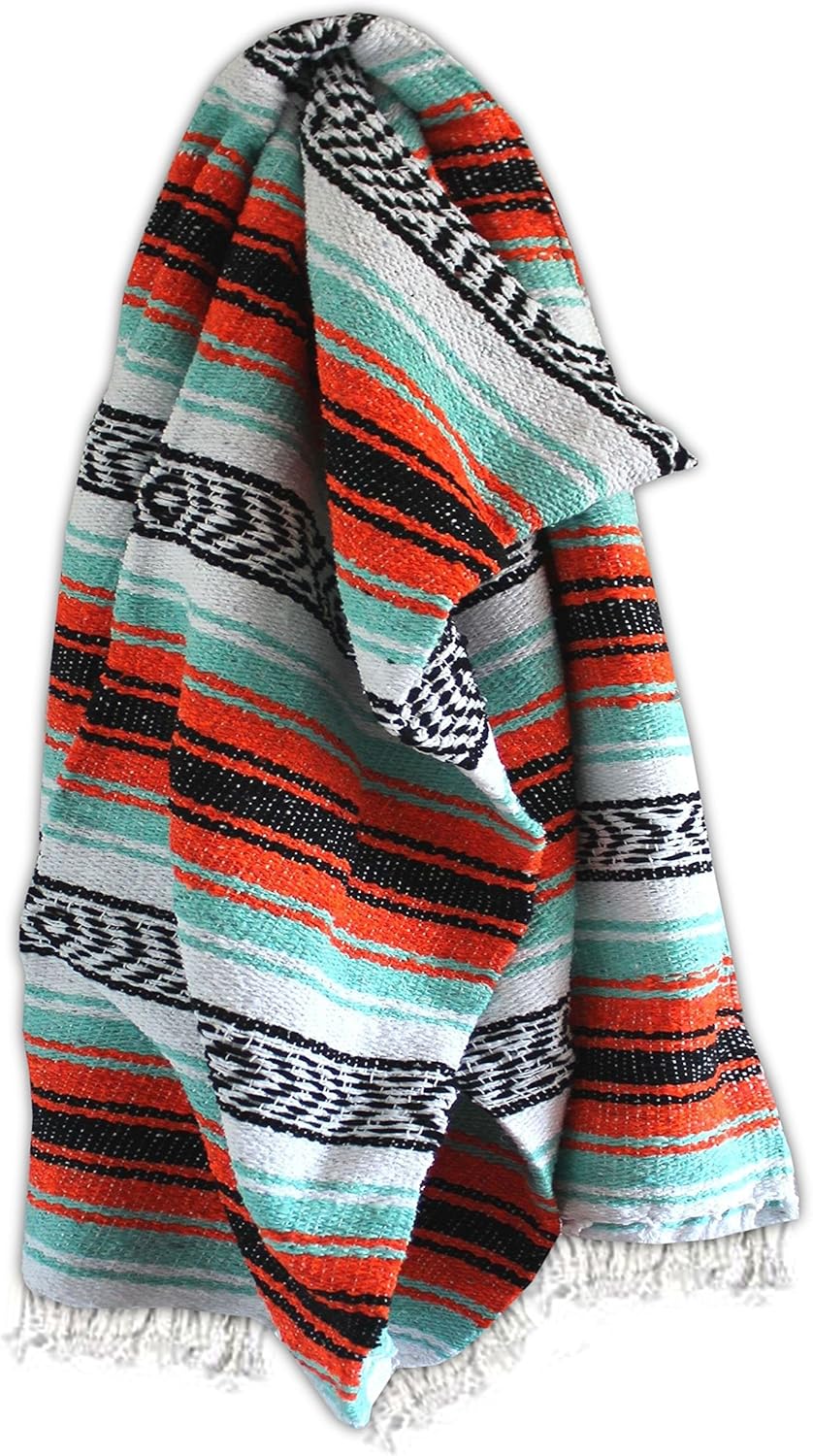 Del Mex Classic Mexican Blanket, Large Authentic Woven Falsa Throw (70"x50"), Artisan Southwest Décor for Beach, Yoga, Outdoors (Lavender)