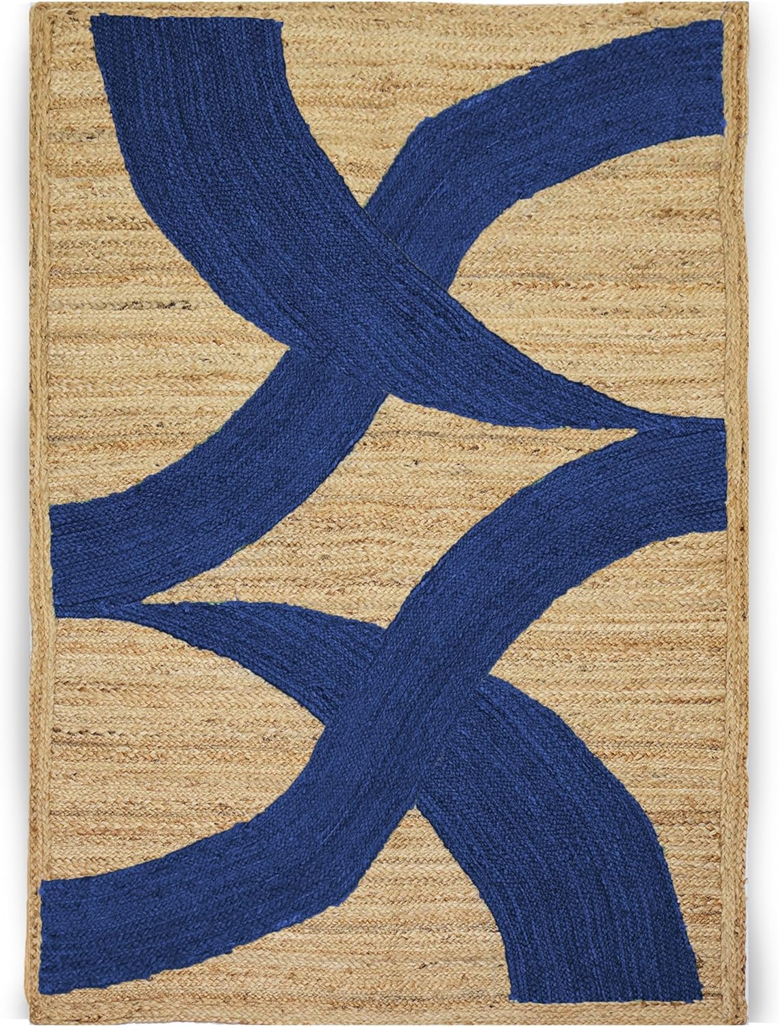 Premium Quality Jute Rug 4x6 Feet Area Rug Natural Fiber Jute Rugs Thick 0.27" Black Abstract Pattern Geometric Rugs for Kids Room, Living Room, Yoga Mat, Indoor Outdoor Carpet - Colors A