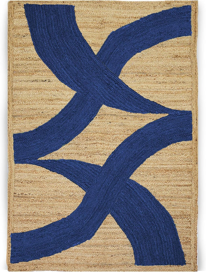 Premium Quality Jute Rug 4x6 Feet Area Rug Natural Fiber Jute Rugs Thick 0.27" Black Abstract Pattern Geometric Rugs for Kids Room, Living Room, Yoga Mat, Indoor Outdoor Carpet - Colors A