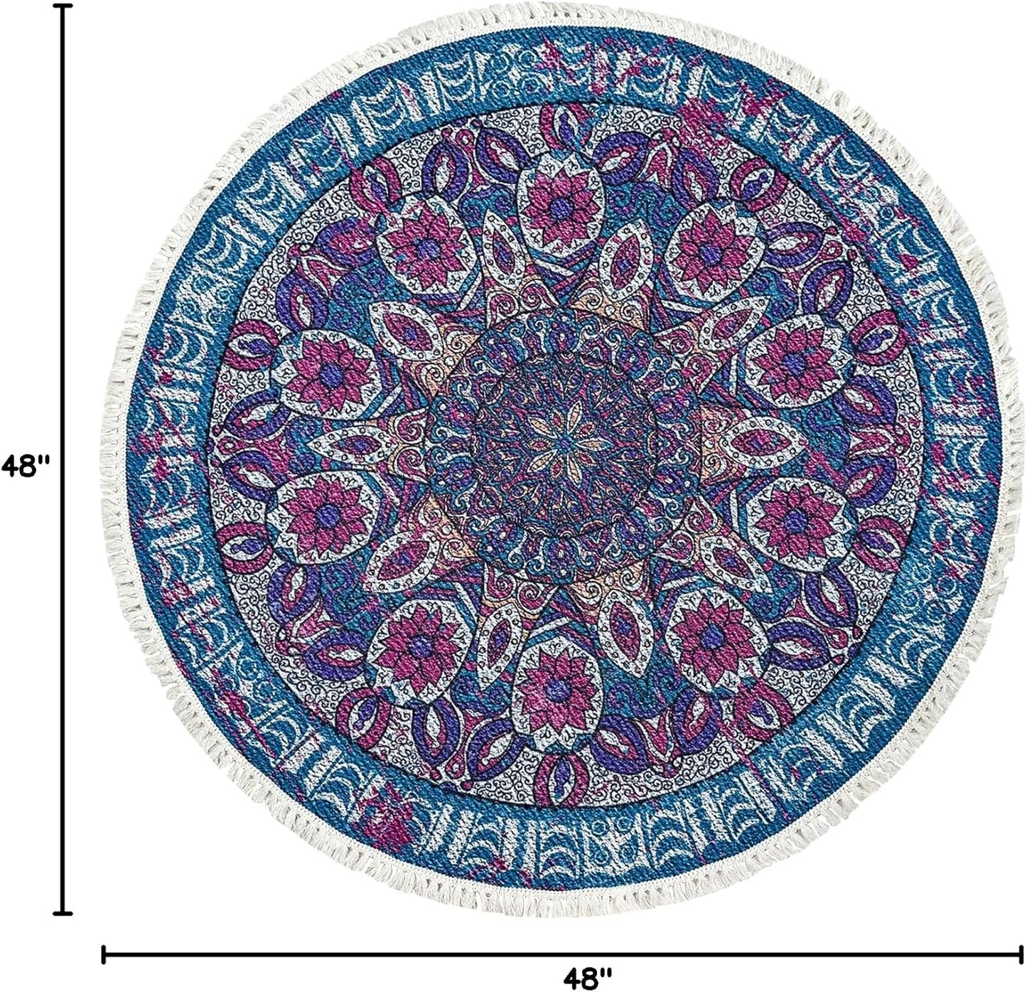 Boho Rug 5Ft Round Bedroom Carpet Circle Nonslip Farmhouse Area Rug Rustic Mandala Floor Mat for Living Room Locker Room Tassel Yoga Throw Rugs Washable Doormat, Purple