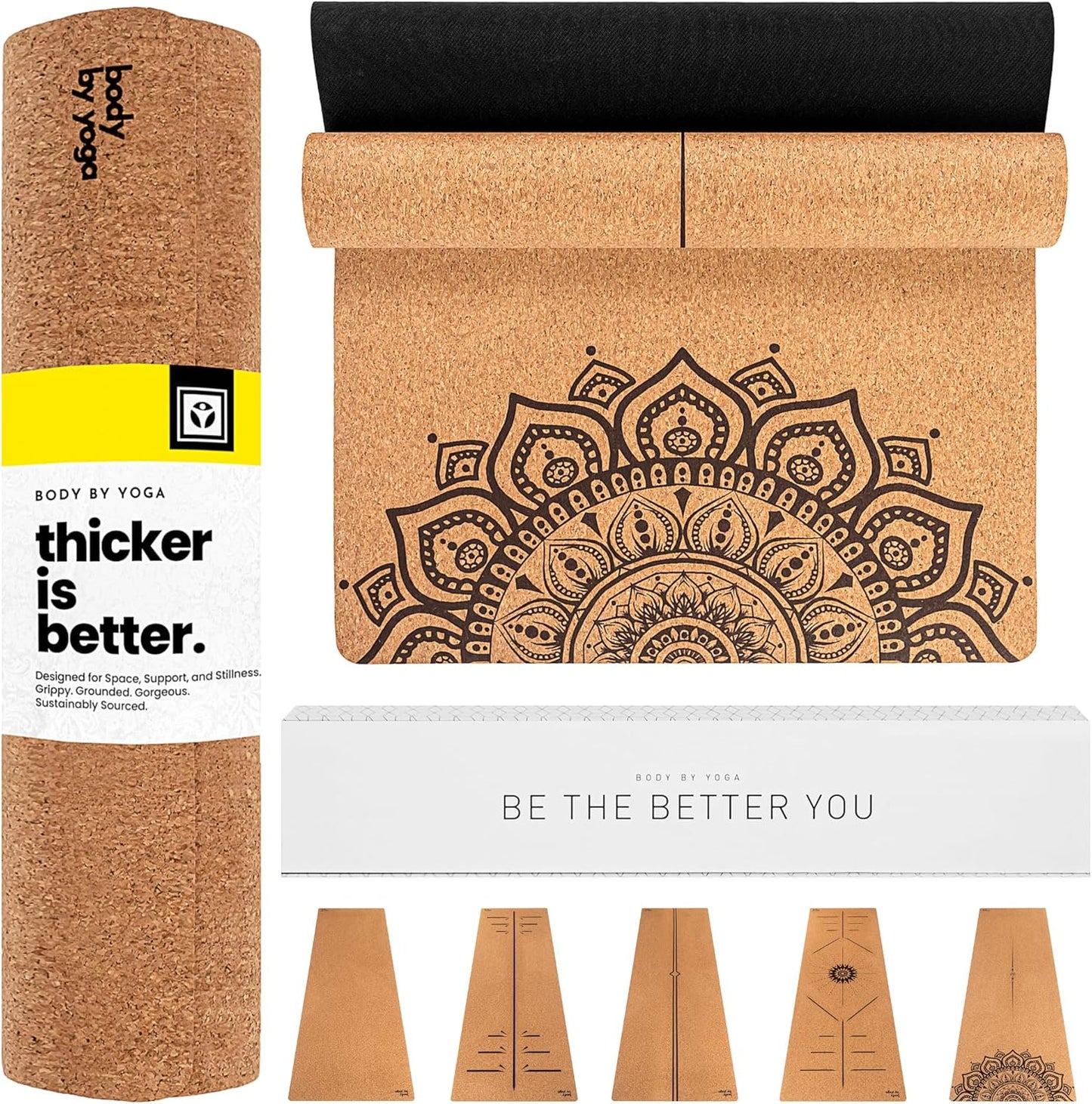Luxury Cork Yoga Mat - Non Slip, Extra Thick Grip. Thicker, Longer, and Wider for More Comfort and Support. Tough Enough For Hot Yoga. Natural, Non Toxic, and Eco Friendly. Optional Alignment Lines.