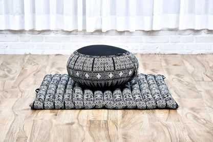 Leewadee Meditation Cushion Set – 1 Round Zafu Meditation Pillow and 1 Square Roll-Up Zabuton Meditation Mat, Pillows Bundle Filled with Kapok