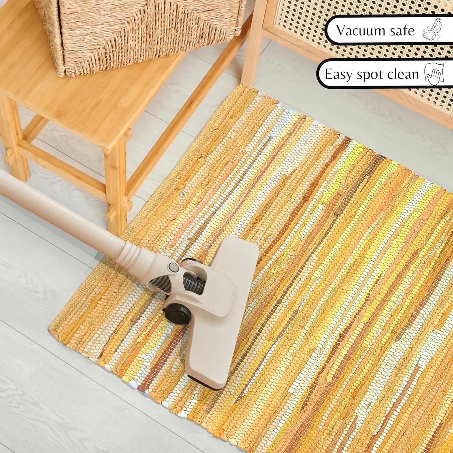 Ramanta Home 100% Cotton Chindi Hosiery Rug 24x36 Inch - Dark Multi, Farmhouse Reversible Soft Bohemeian Rugs Ideal for Entryways, Kitchen, Bedroom | Durable Lightweight Handmade Accent Doormat