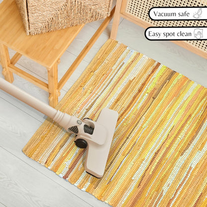 Ramanta Home 100% Cotton Chindi Hosiery Rug 24x36 Inch - Dark Multi, Farmhouse Reversible Soft Bohemeian Rugs Ideal for Entryways, Kitchen, Bedroom | Durable Lightweight Handmade Accent Doormat