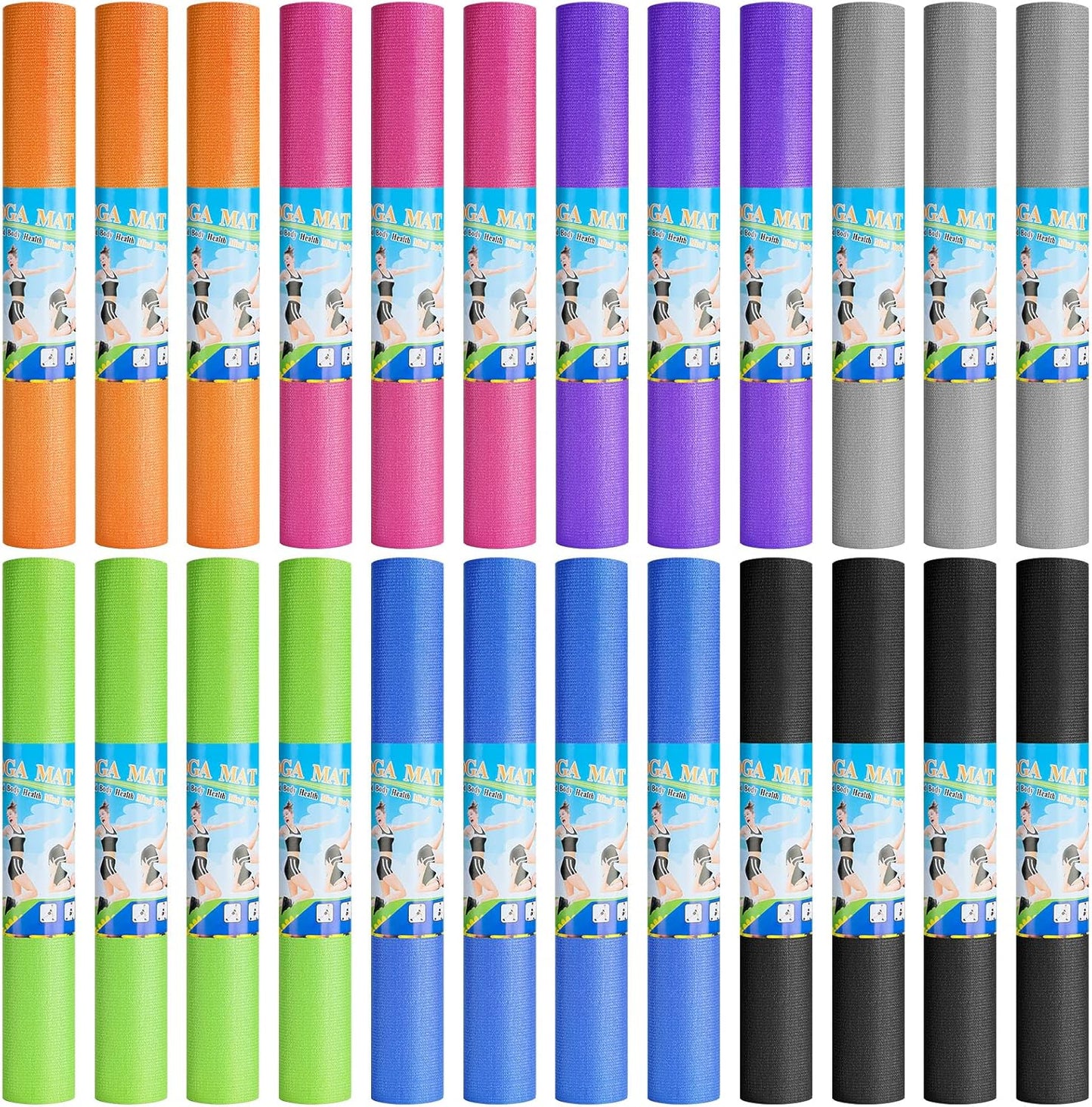 3 mm Thick Yoga Mat Bulk, Non Slip Exercise Workout Fitness Pad for Women Men, Gym Home Yoga Pilates, Easy to Clean, Sturdy PVC