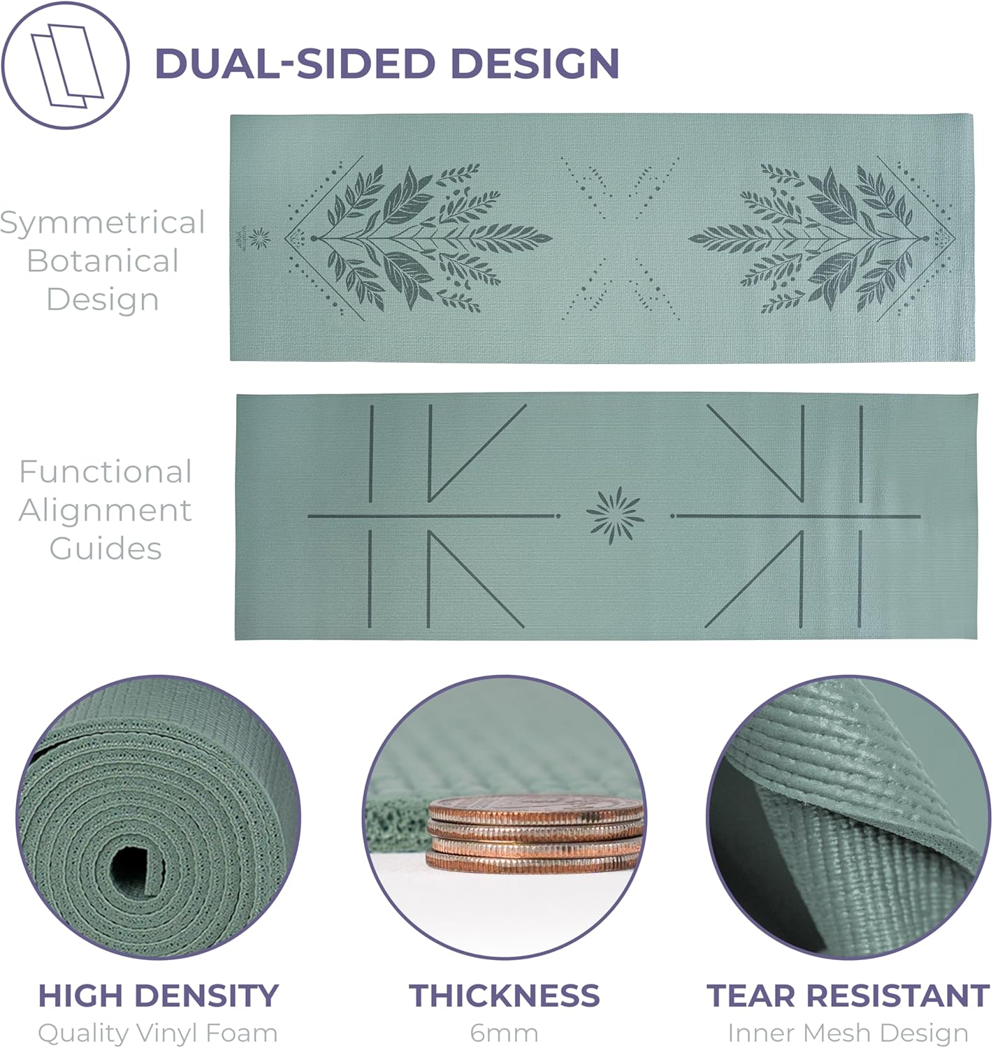 Ascend Yoga Mat - Premium 6mm Thick, 72" x 24", Solid or Reversible Print, Non Slip, Tear Resistant, Workout Mats for Pilates, Home, Studio, Fitness, Gym, Training, Floor Stretching