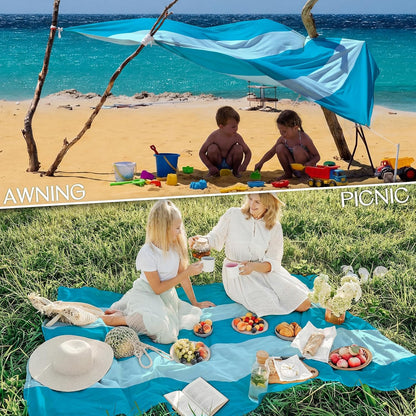 BYDOLL Beach Blanket Waterproof Sandproof Large Sand Free,78''X81''/10'X9' Oversized Sandless Lightweight Blanket Picnic Mat for Beach Travel Camping Hiking with Stakes