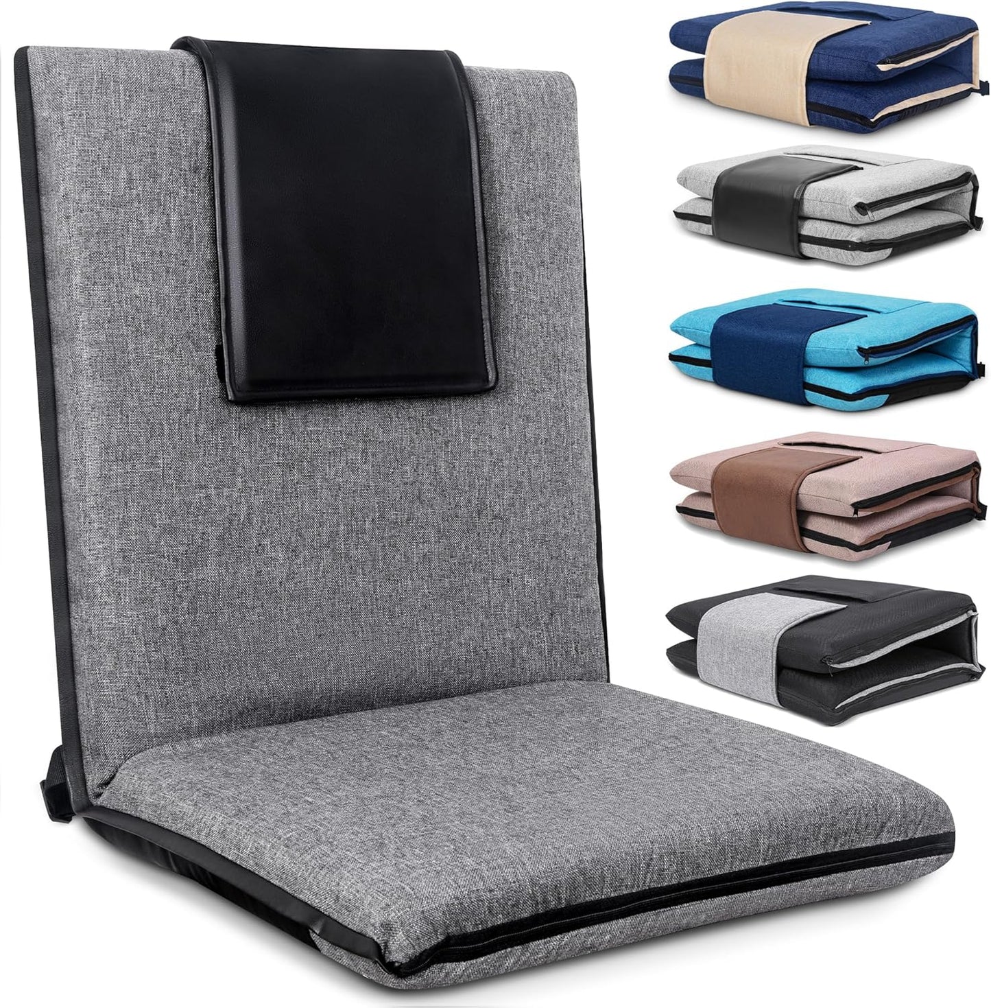 Floor Chair with Back Support 14-Position Adjustable Floor Chair Portable Ground Seating for Adults & Kids Foldable Meditation Seat with Japanese KOYO Bearings & Washable Linen Cover (Coffee)