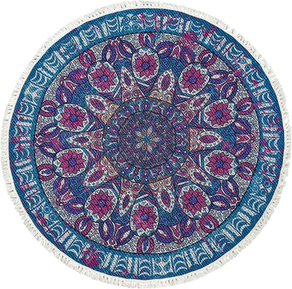 Boho Rug 5Ft Round Bedroom Carpet Circle Nonslip Farmhouse Area Rug Rustic Mandala Floor Mat for Living Room Locker Room Tassel Yoga Throw Rugs Washable Doormat, Purple
