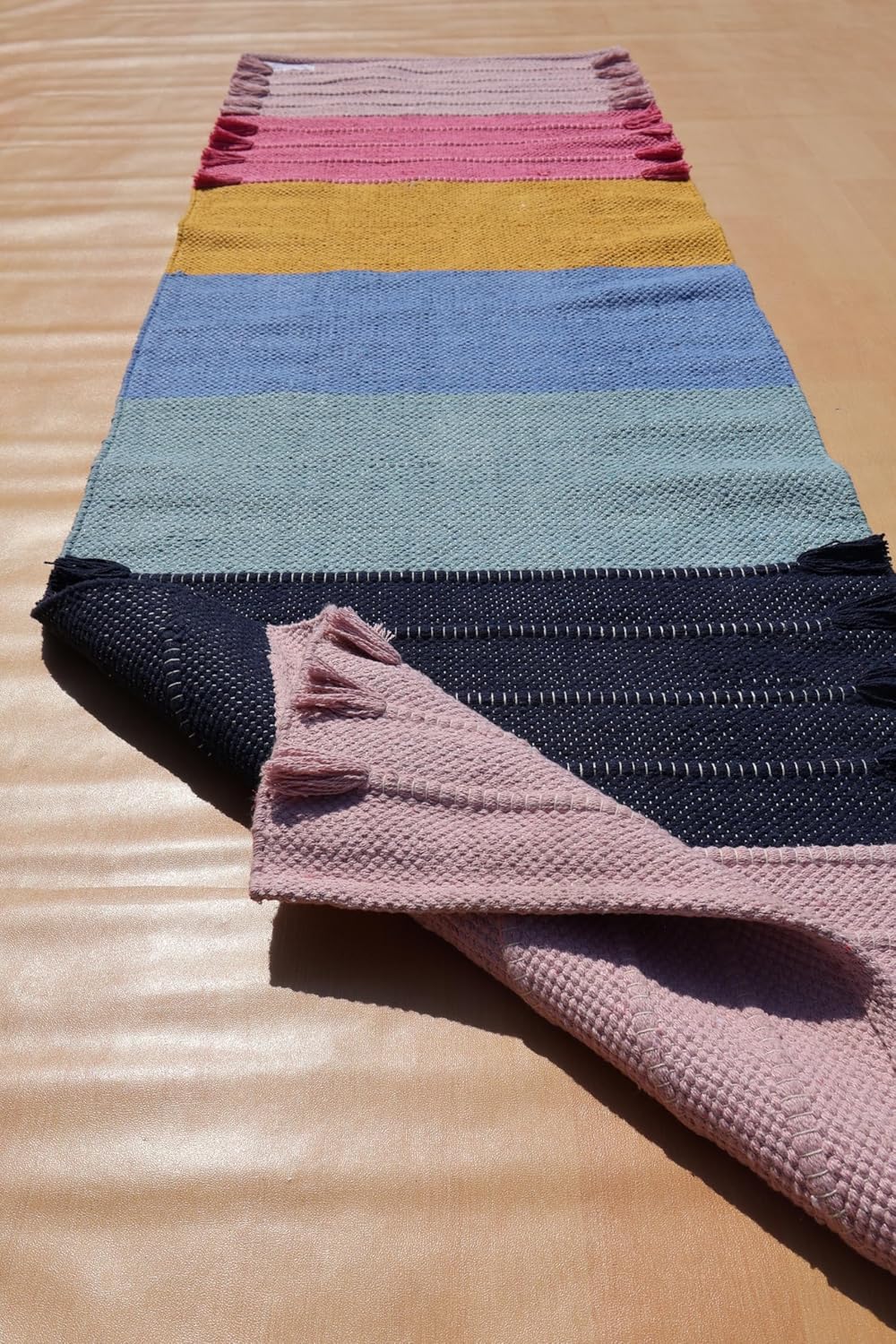 Jaipur art & Rugs Cotton Yoga Mat - Eco-Friendly Hand-Woven Rug - Non Slip & Thick (24”x72”x5mm) for Everyday Fitness at Home - Comfortable Extra-Long