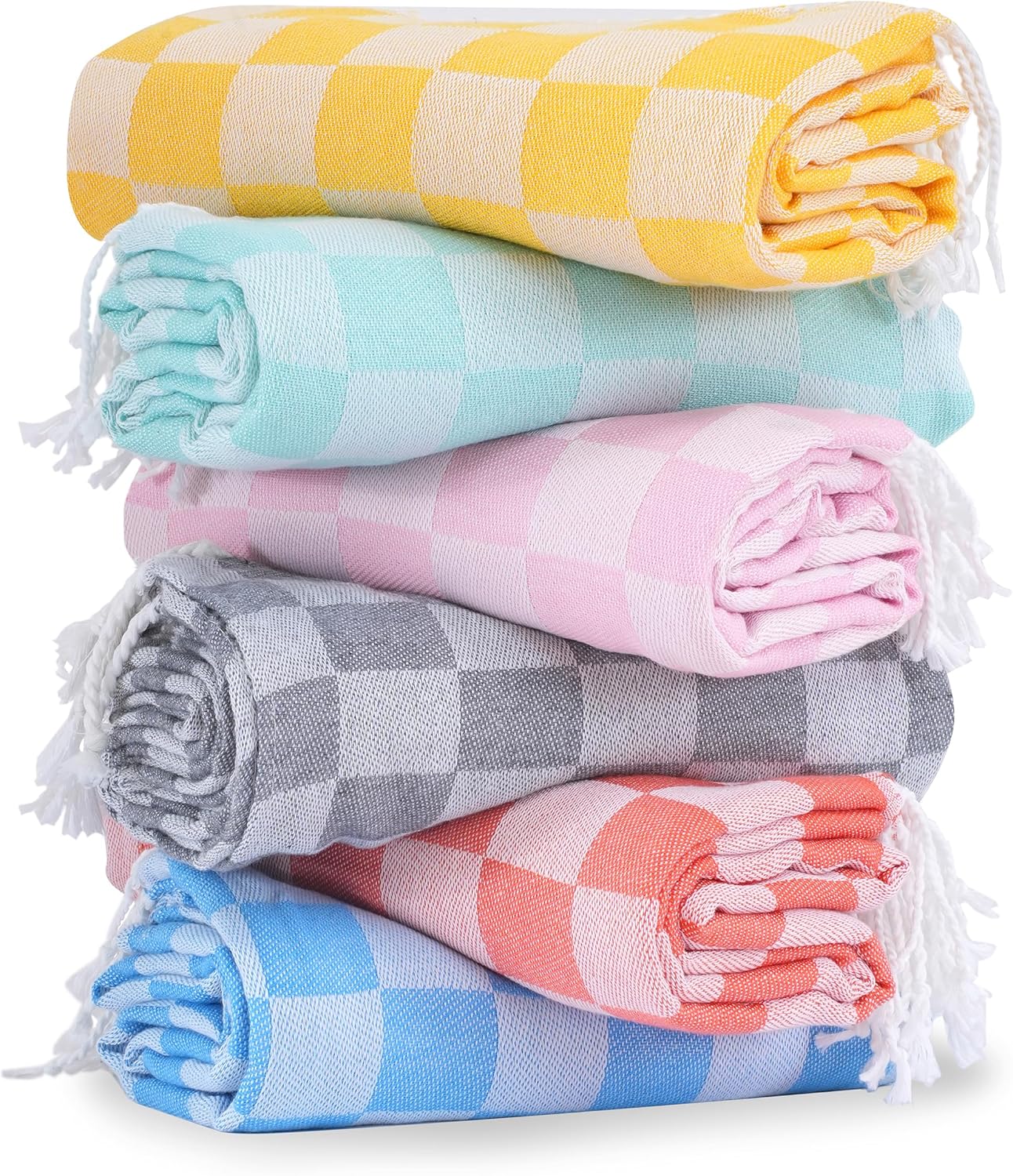 2 Packs Checkered Plaid Yoga Blanket Turkish Towel Extra Large Meditation Supplies Mat Cover Beach Blanket Women Birthday Gift for Mom Wife Sister Girlfriend Mother Adult Friend Husband Son Daughter