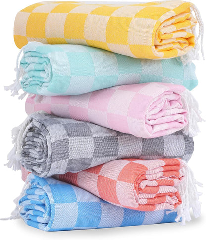 2 Packs Checkered Plaid Yoga Blanket Turkish Towel Extra Large Meditation Supplies Mat Cover Beach Blanket Women Birthday Gift for Mom Wife Sister Girlfriend Mother Adult Friend Husband Son Daughter