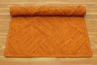 Hand Braided Jute 4 Ft Square Kilim Rug Flatweave Pink Geometric Pattern Jute Sisal Rug, Thick 0.27 Inch Indoor Outdoor Carpet for Kitchen, Bedside, Yoga Mat - Colors A