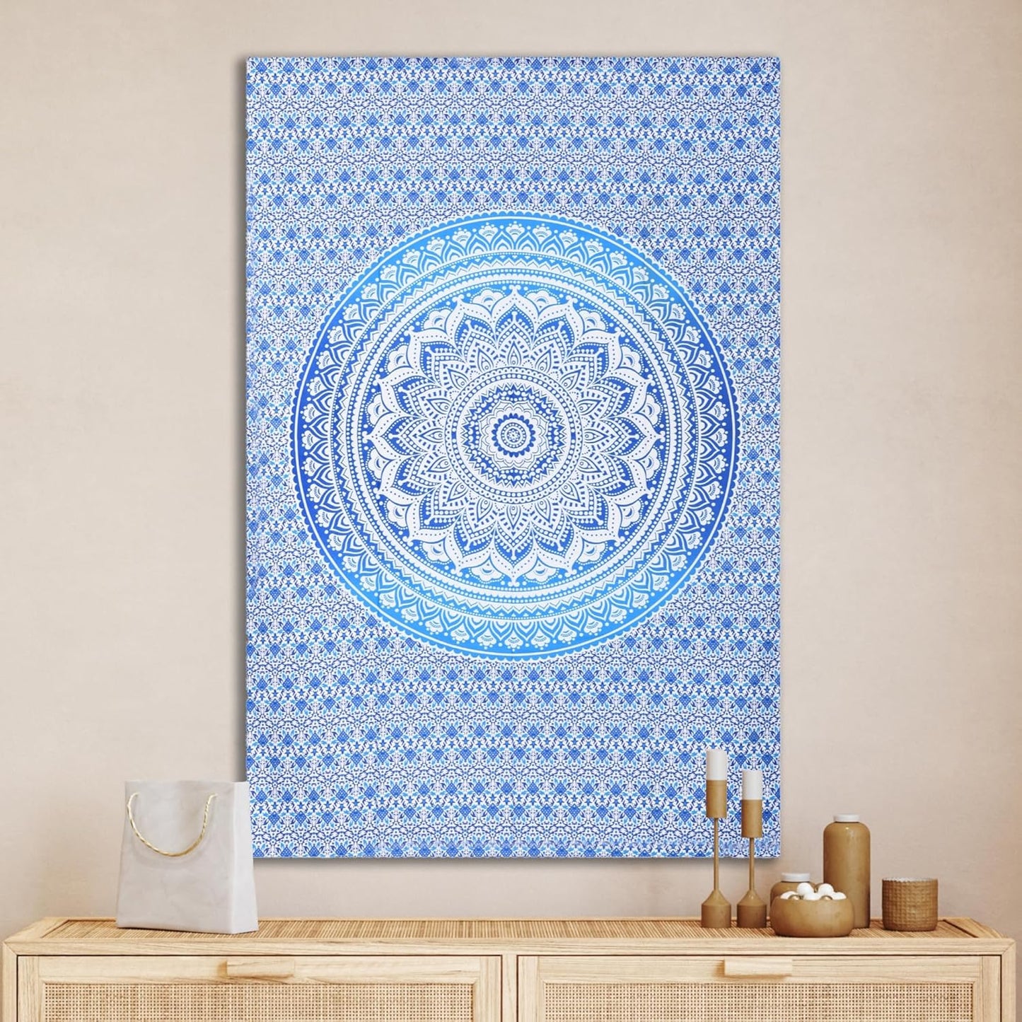 THE ART BOX Original Gold Tapestry Wall Hanging Mandala – Cotton Throw Tapestry – Boho Bedding White and Gold Medium Bedspread 54x60 Inches – Meditation & Yoga Rug Mat