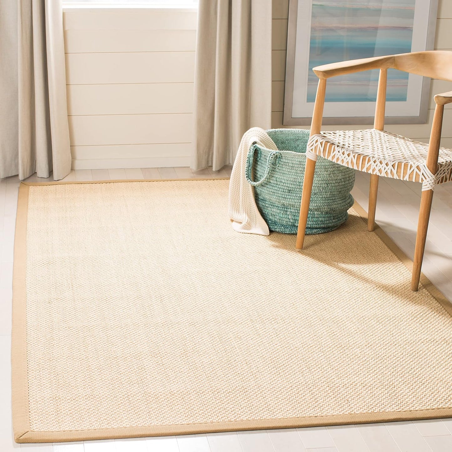 SAFAVIEH Area Rug 11x15 - Natural Fiber Collection - Large - Maize & Linen Color, Sisal, Woven Design with Border (NF141B) - Colors B