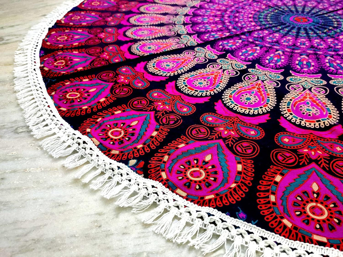 Mandala Round Beach Tapestry Boho Hippie Blanket Bohemian Large Table Cloth Home Decor Yoga Mat Meditation Picnic Rug Throw Hippy Gypsy Tablecloth Roundie (42 Inches, Orange And Blue)