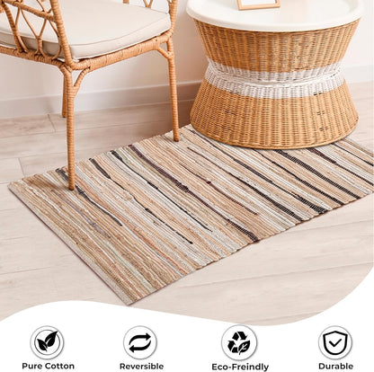 Ramanta Home 100% Cotton Chindi Hosiery Rug 24x36 Inch - Dark Multi, Farmhouse Reversible Soft Bohemeian Rugs Ideal for Entryways, Kitchen, Bedroom | Durable Lightweight Handmade Accent Doormat