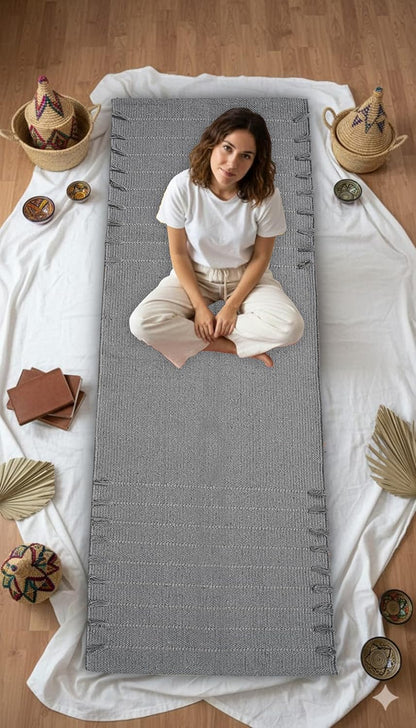Indian Handmade 100% Organic Cotton Yoga Mat, Hand Woven Rug, Yoga Mat For Everyday Fitness at Home Comfortable Foldable Long Mat