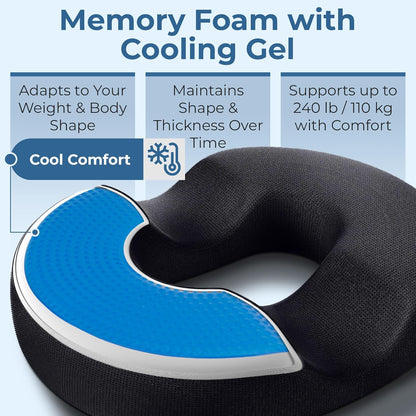 5 STARS UNITED Donut Pillow Hemorrhoid Tailbone Cushion – Large Floor Cushion for Pain Relief – Coccyx, Prostate, Sciatica, Pelvic Floor, Pressure Sores, Pregnancy, Postpartum Recovery, Black